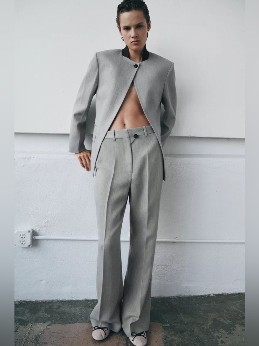Zara  Wide-Leg Dress Pants in Light Gray pop. Last day.